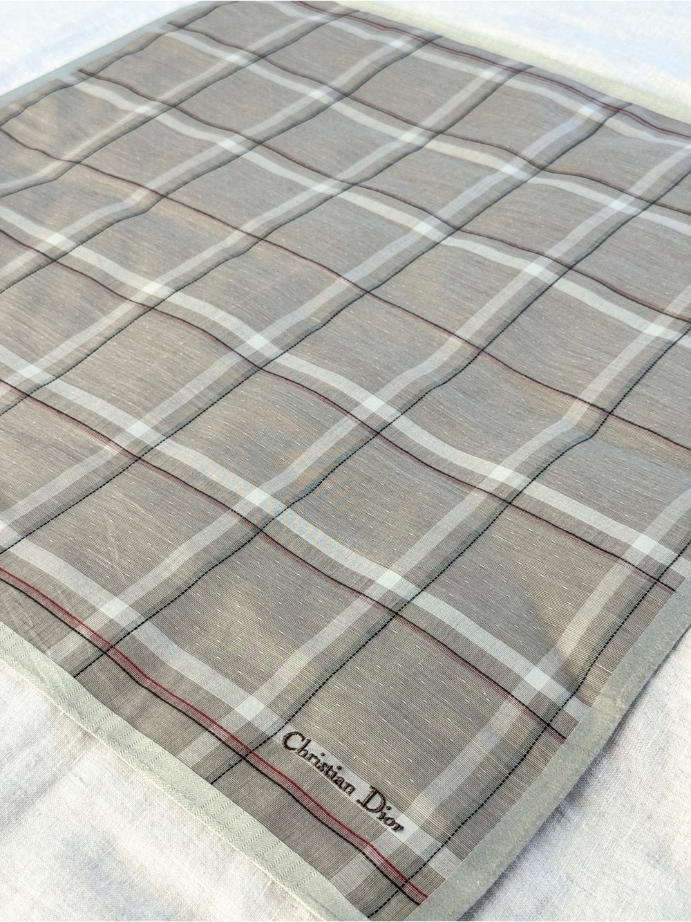 Vintage Christian Dior Plaid Cotton Head Scarf Bandana Made in Japan